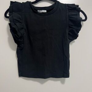 Zara Black Ruffle Sleeve Crop Top